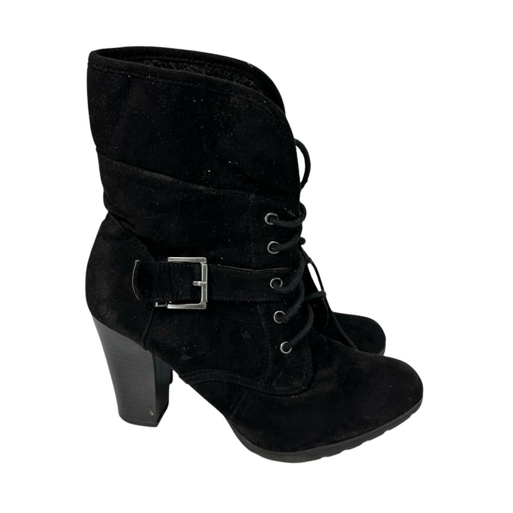 White Mountain Heeled Fleece Lined Black Faux Suede Boots 7 Classic Casual